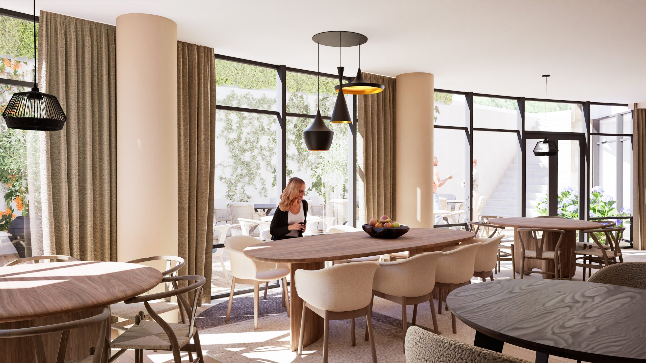 3D visualisatie kantoor kelder restaurant met terras Baarn